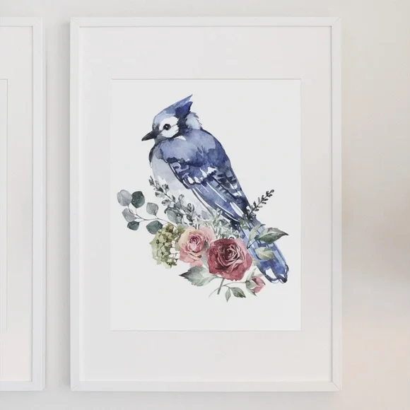 Blue Jay Bird Watercolor Wall Art Print Poster Unframed - Picture 4 of 17